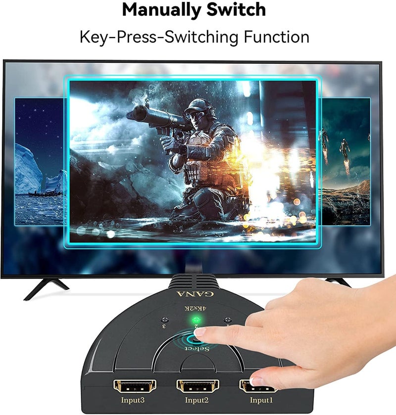 GANA HDMI Switch, GANA 4K HDMI Splitter 3 in 1 Out, 3-Port Switcher Selector with Pigtail HDMI Cable,Supports Full HD 4K 30Hz 1080P 3D Player, Compatible with PS4/3, Xbox, Fire Stick, Roku, PC,TV - Image 3